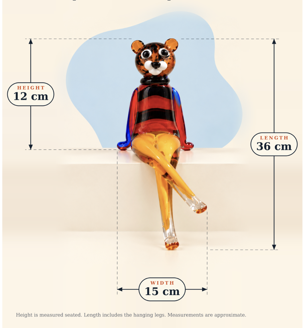 Dimensions and details for Spotted Glass Bear Sculpture