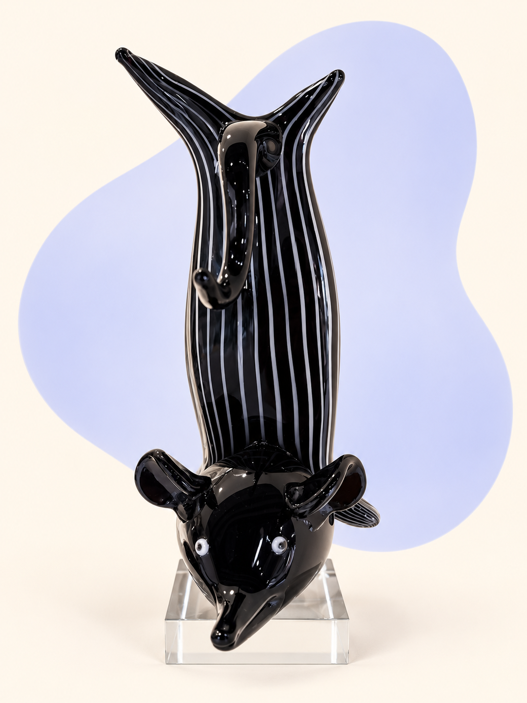 Dimensions and details for Black Striped Glass Dolphin Sculpture