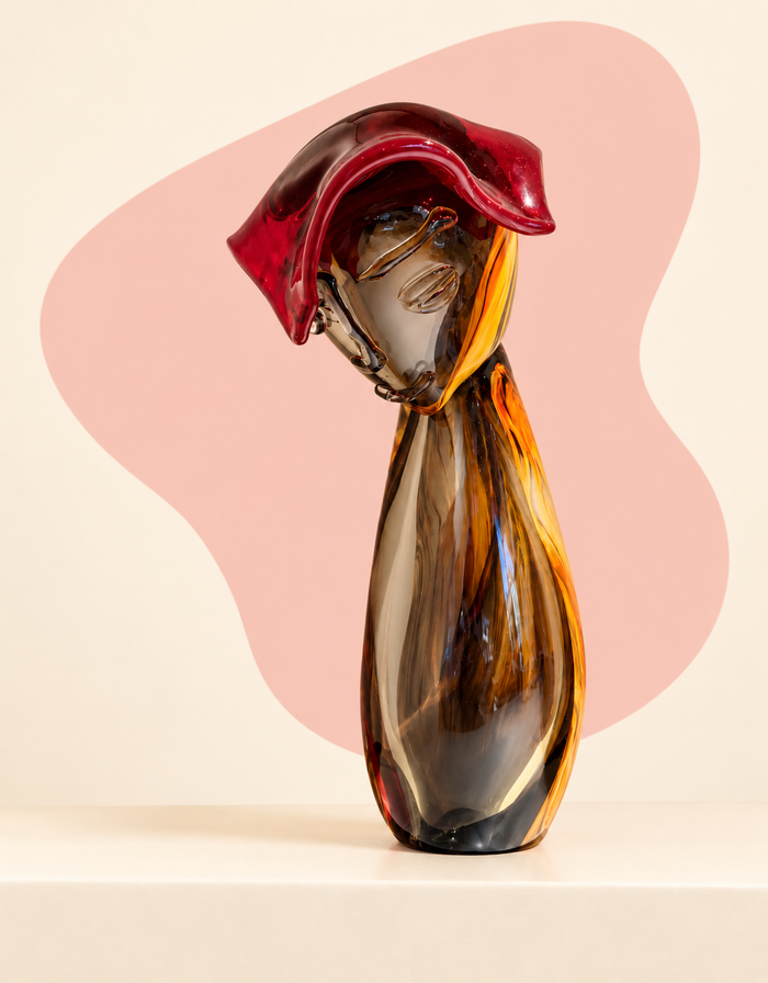 Abstract colourful glass sculpture — front view