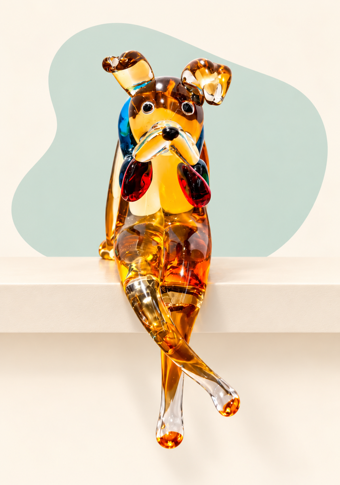 Multicolored glass rabbit sculpture front view