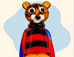 Spotted glass bear sculpture — alternate view