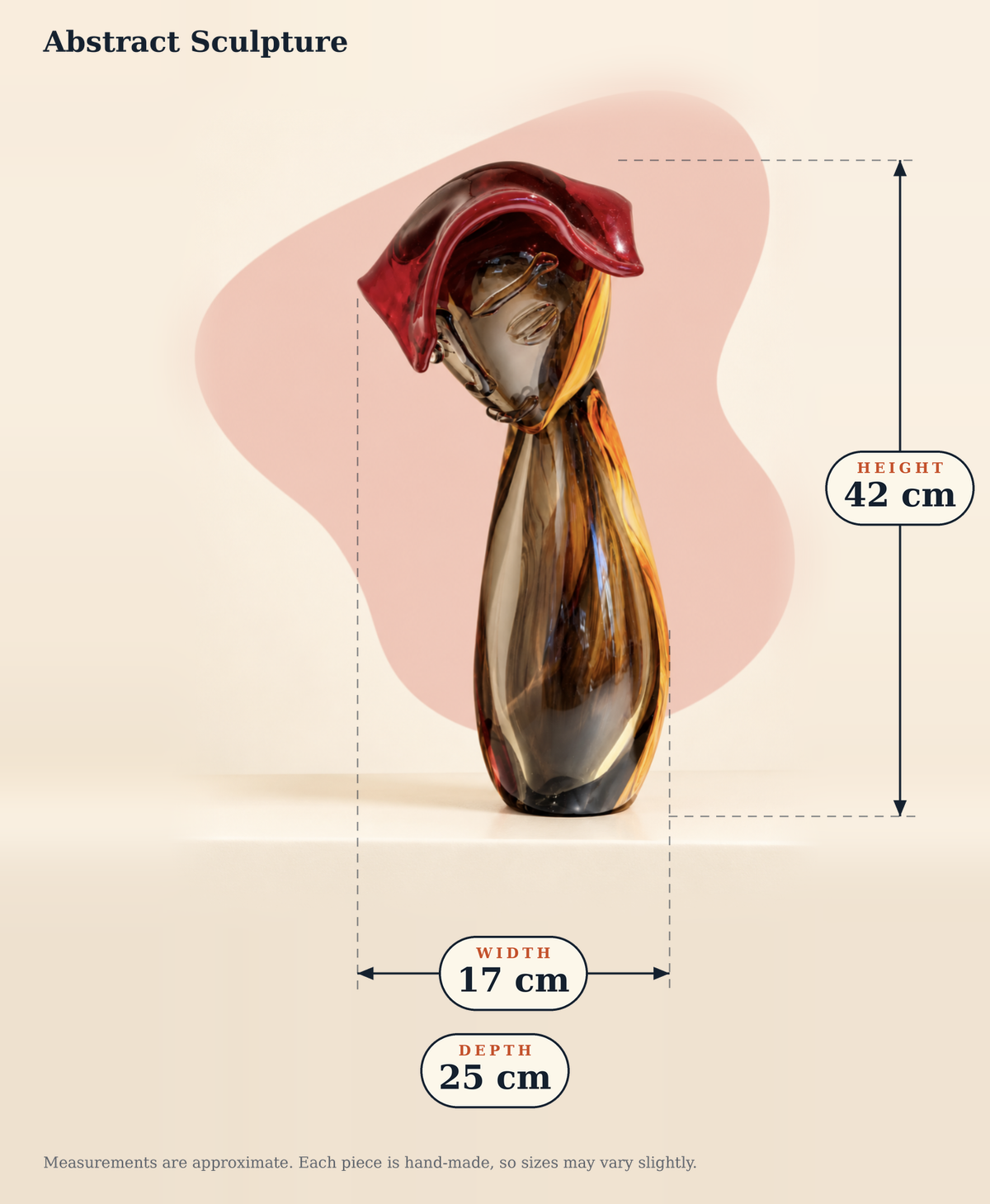 Dimensions and details for Abstract Colourful Glass Sculpture
