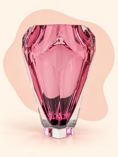Rose pink faceted crystal vase — rear angle view