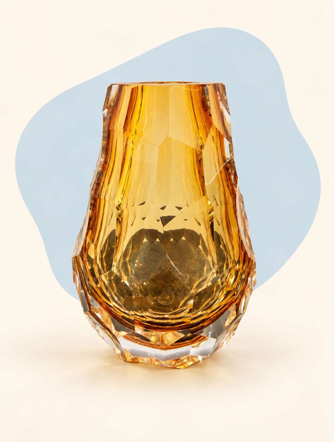 Amber faceted crystal decorative vessel — front view