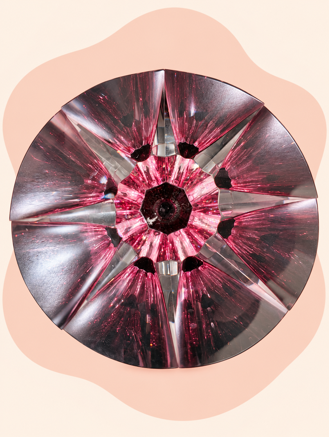 Rose pink faceted crystal vase — side view