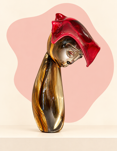 Abstract colourful glass sculpture — side view