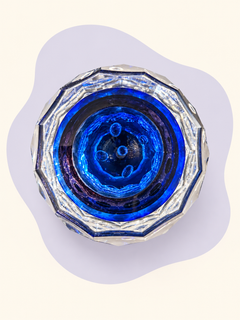 Cobalt blue faceted crystal vase — angle view