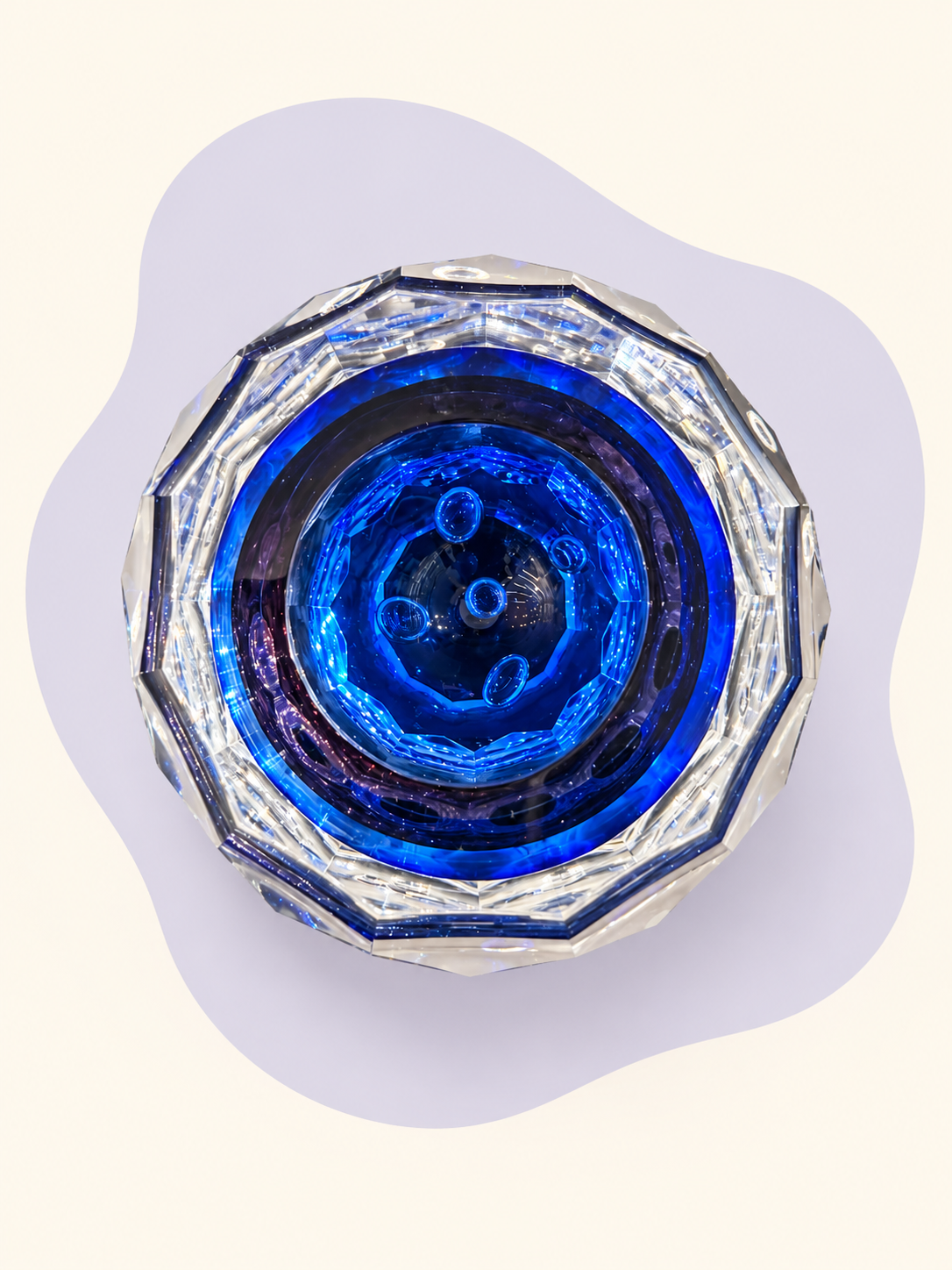 Cobalt blue faceted crystal vase — angle view