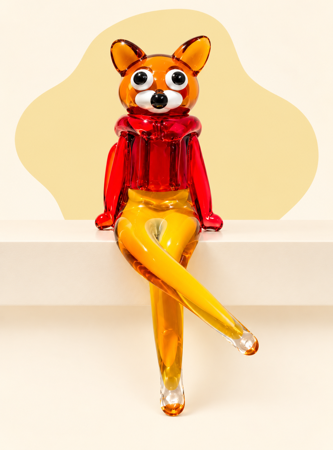 Seated glass fox sculpture front view