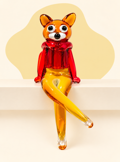 Seated glass fox sculpture front view