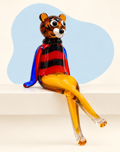 Spotted glass bear sculpture angle view