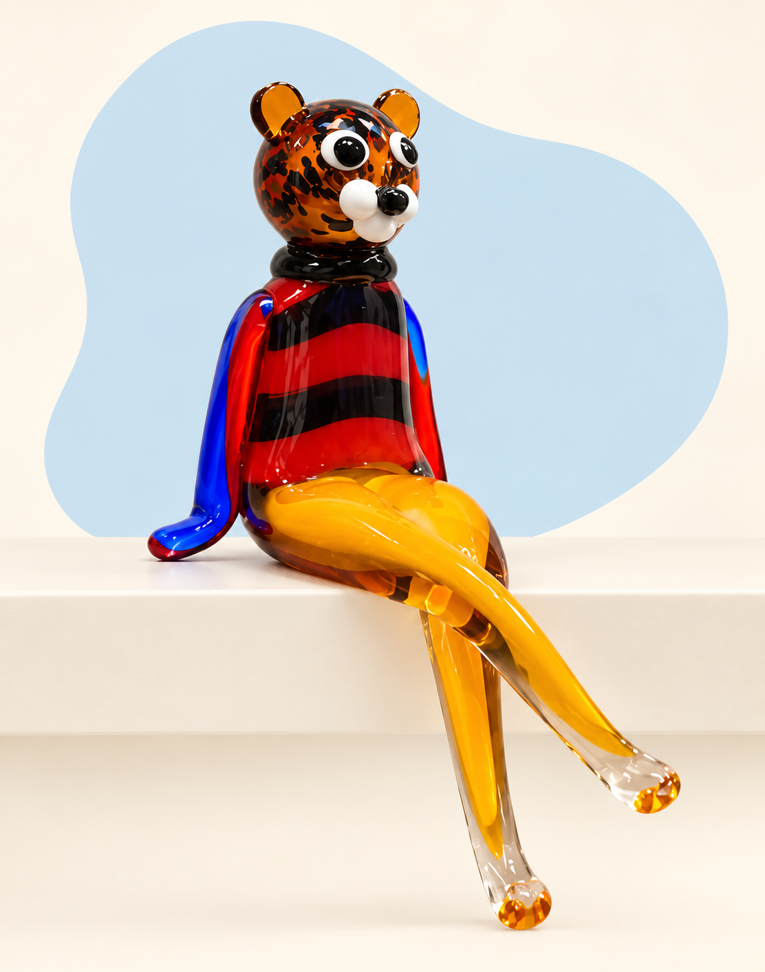Spotted glass bear sculpture angle view