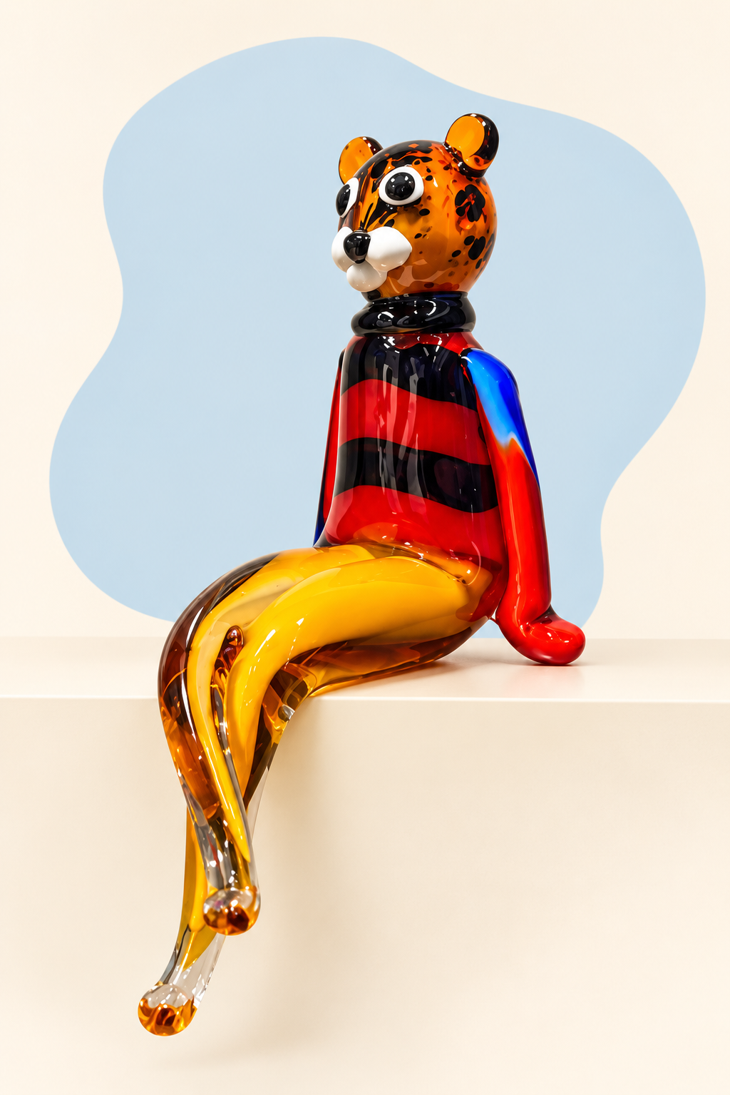 Spotted glass bear sculpture side view