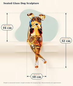 Dimensions graphic for the multicolored glass rabbit sculpture