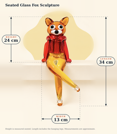 Dimensions graphic for the seated glass fox sculpture